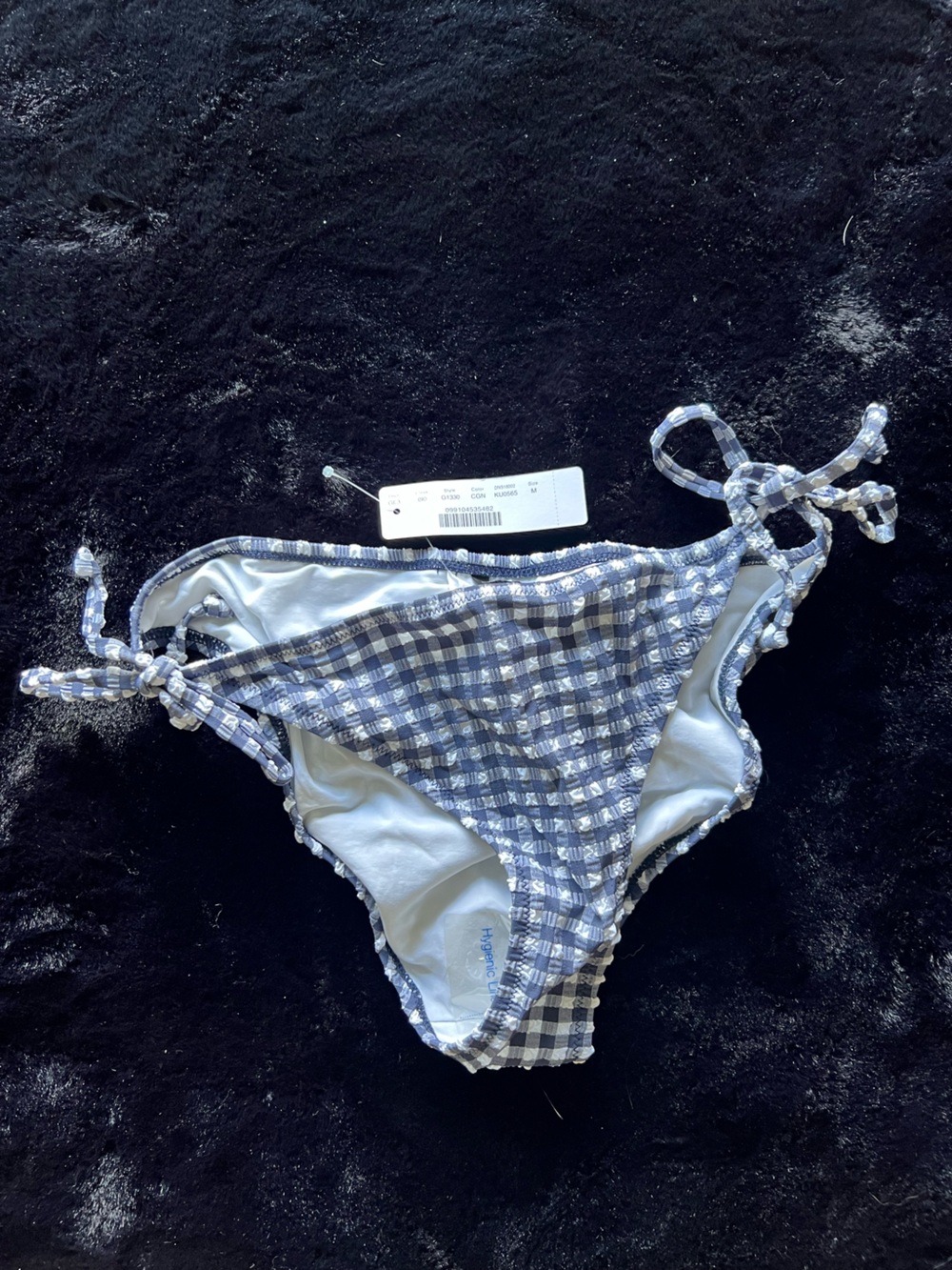 J. Crew Blue and White Gingham Tie-Side Bikini Bottoms